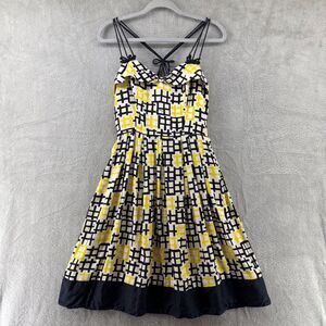 Milly 5F Bergdorf Goodman Dress 8 Yellow Black A-Line Sweetheart Neck Lined